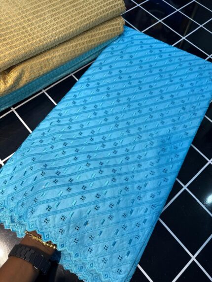 IYA IYAWO LACE- T.BLUE STRIPE ( MOQ 5 YARDS)