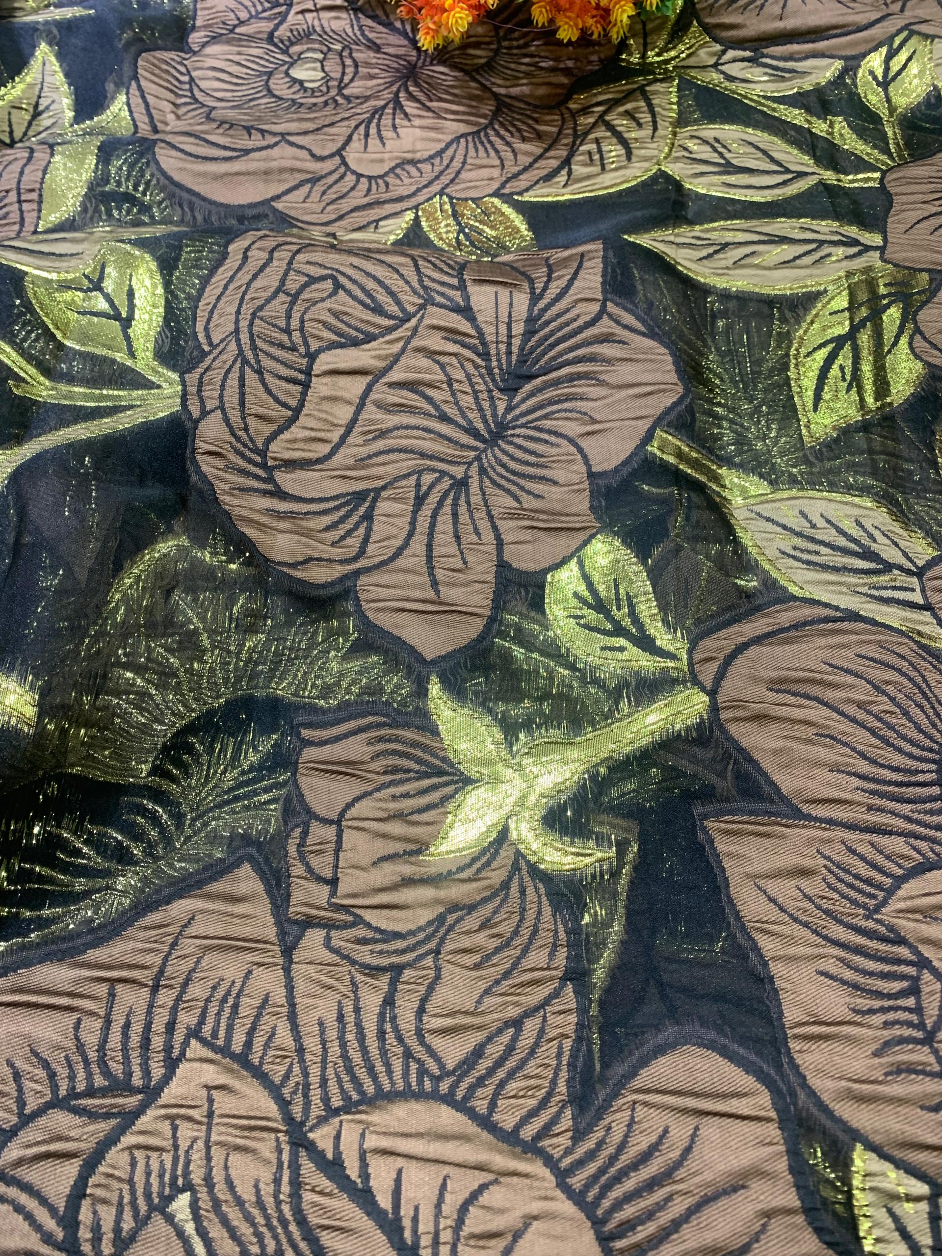 EUROPEAN ORGANZA BROCADE-BROWN (MOQ 6YRDS ABOVE)