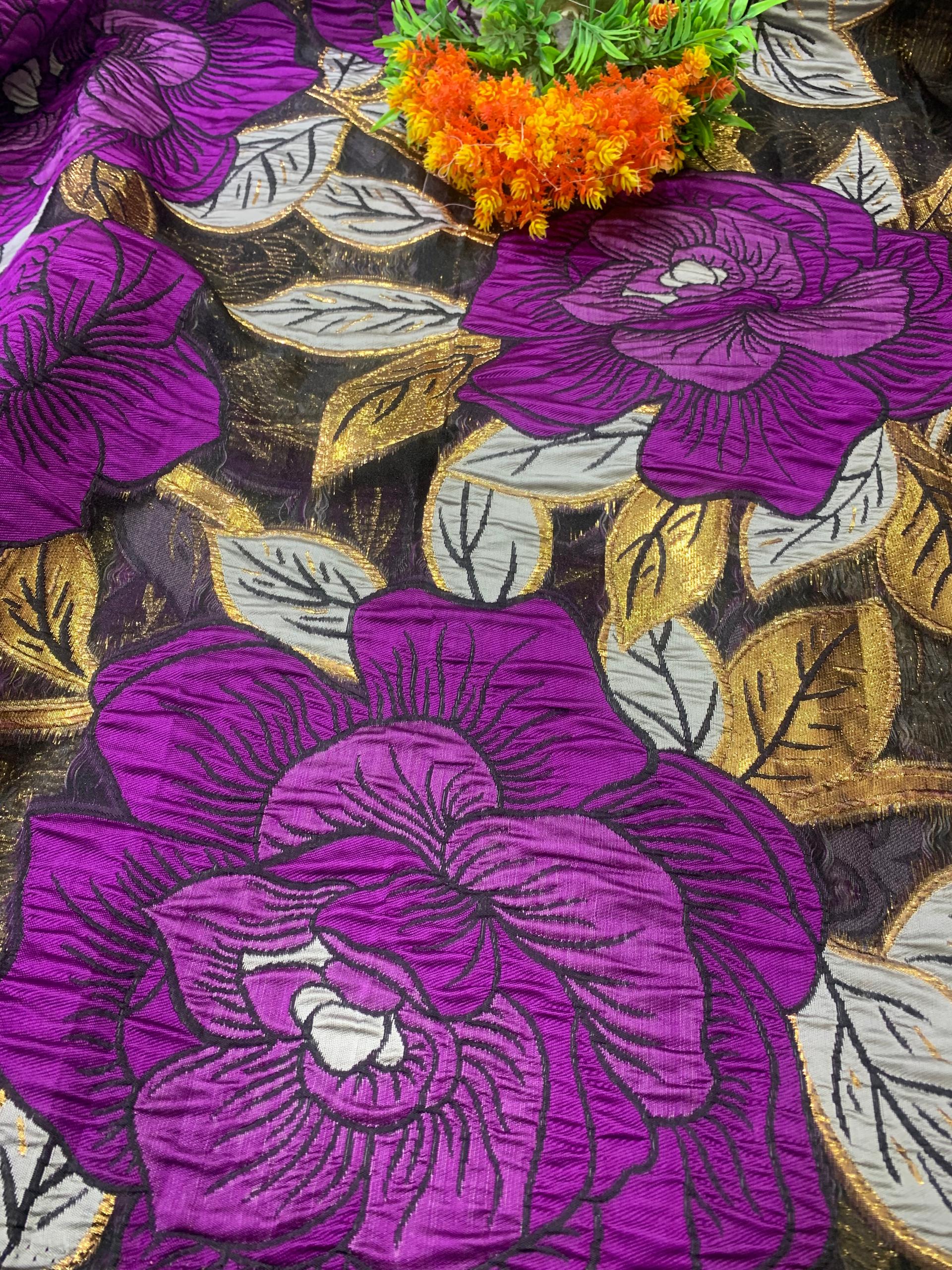EUROPEAN ORGANZA BROCADE-PURPLE (MOQ 6YRDS ABOVE)