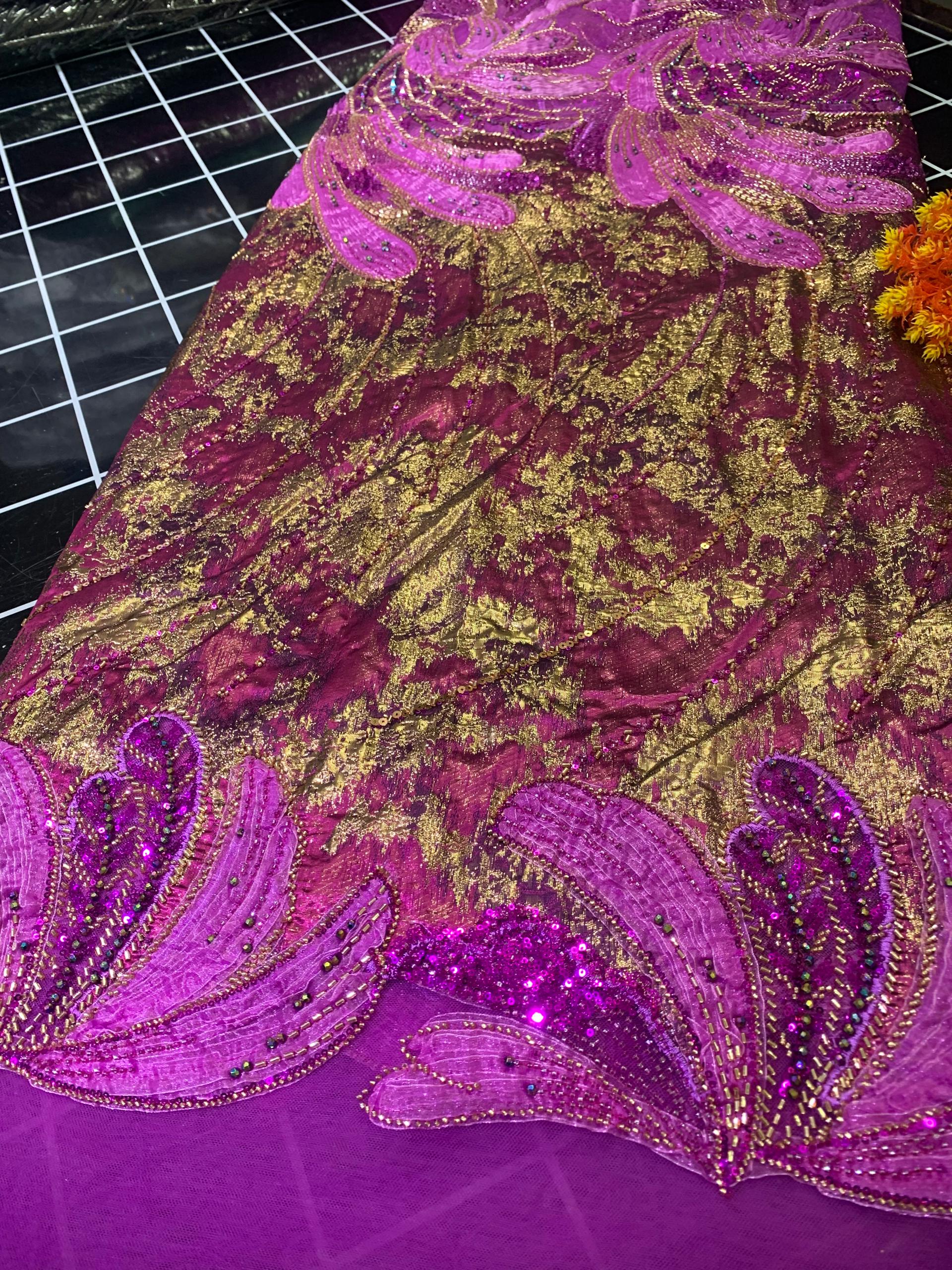 3D BEADED DAMASK-MAGENTA (MOQ 5YRDS ABOVE)