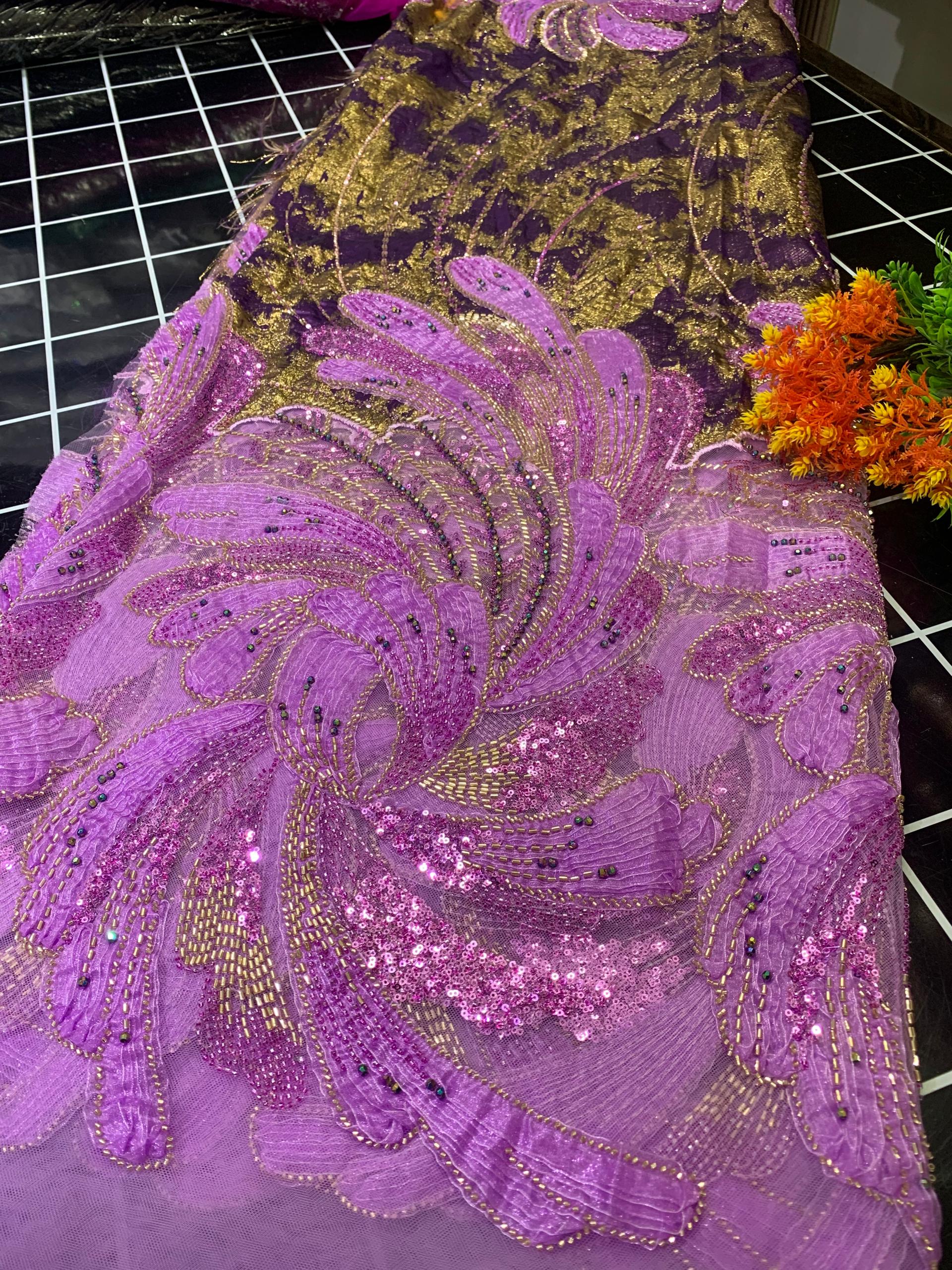 3D BEADED DAMASK-LILAC (MOQ 5YRDS ABOVE)
