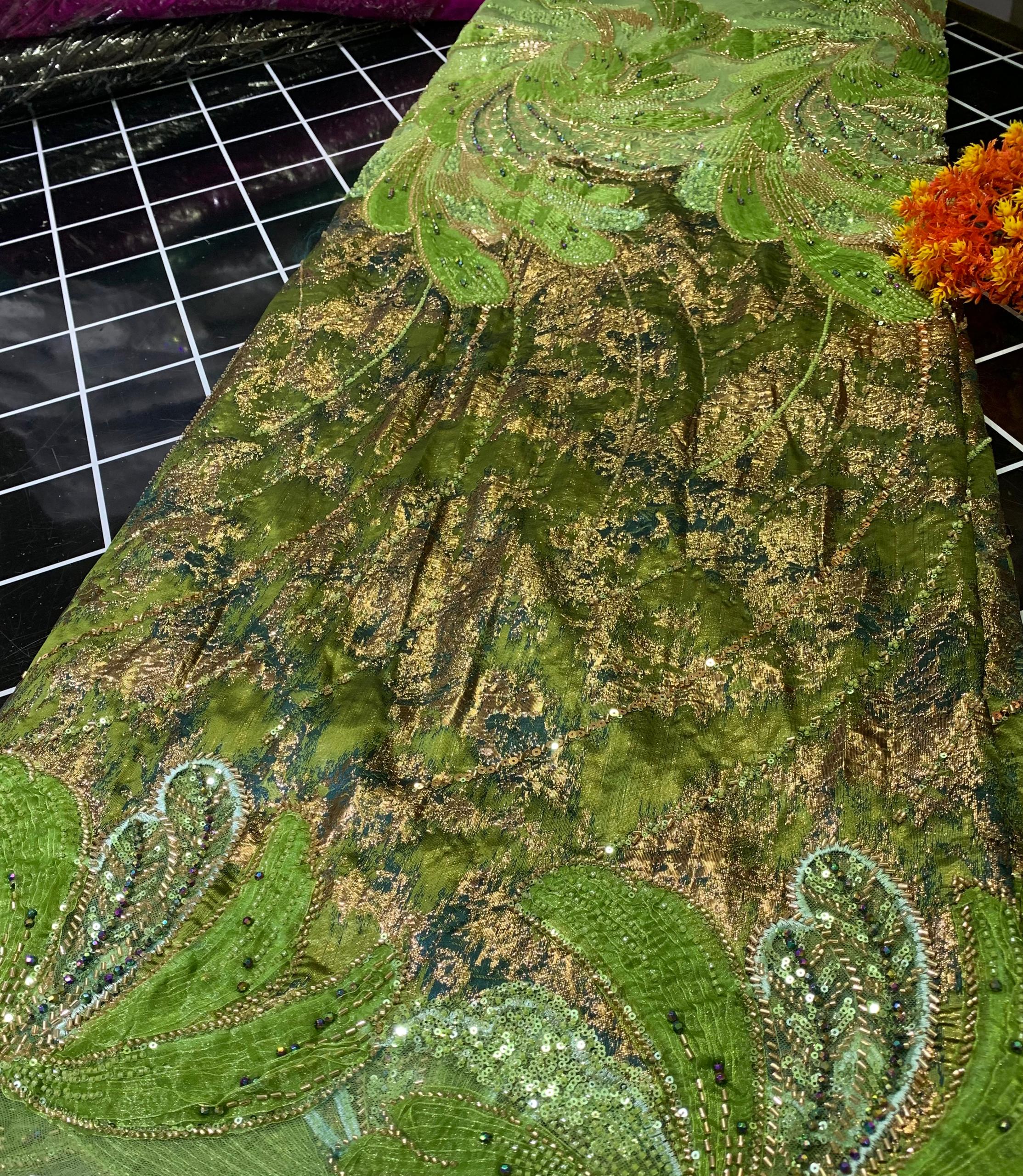 3D BEADED DAMASK-GREEN (MOQ 5YRDS ABOVE)