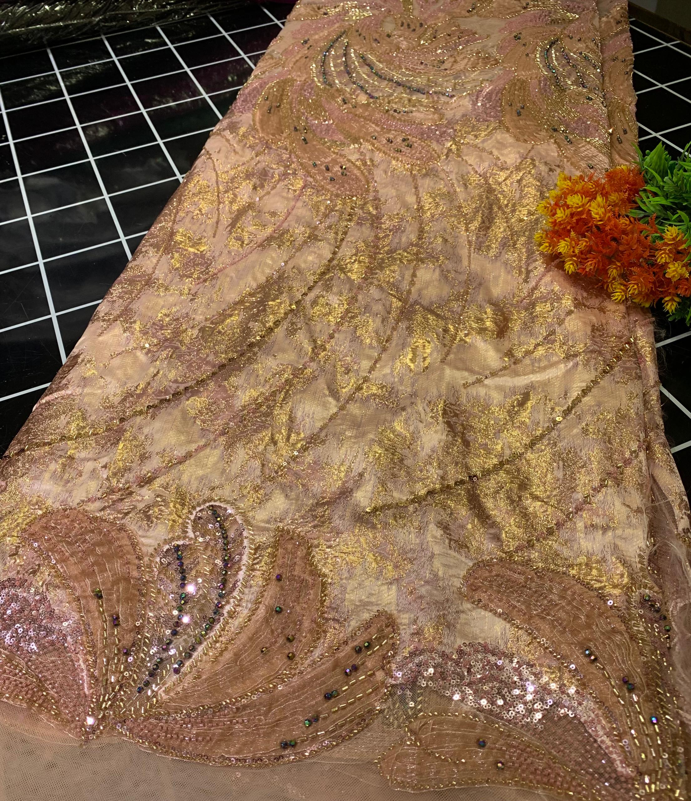 3D BEADED DAMASK-ROSE GOLD (MOQ 5YRDS ABOVE)