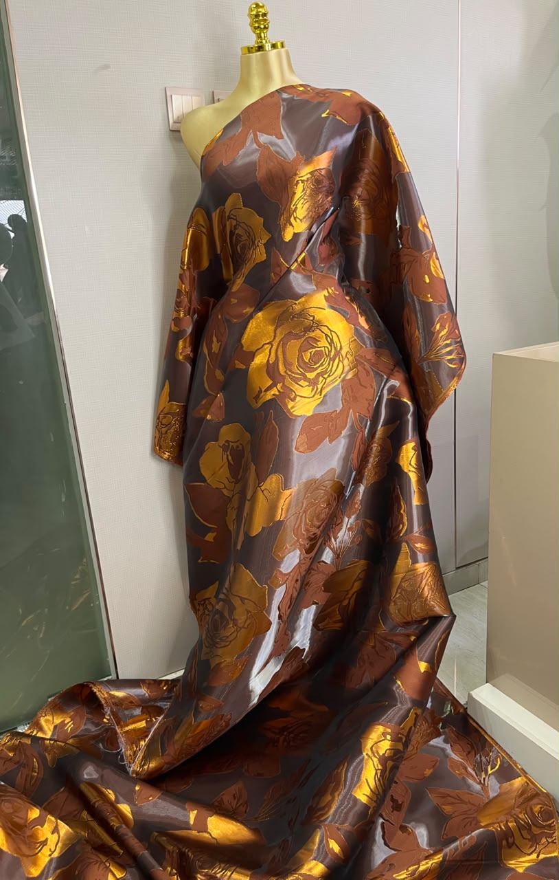 MIORROR DAMASK-BURNT ORANGE&GOLD (MOQ 6YRDS)