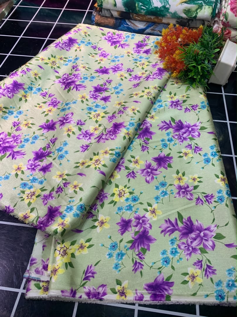 DAMASK SILK - PURPLE AND MINT GREEN ( MOQ 6 YARDS)