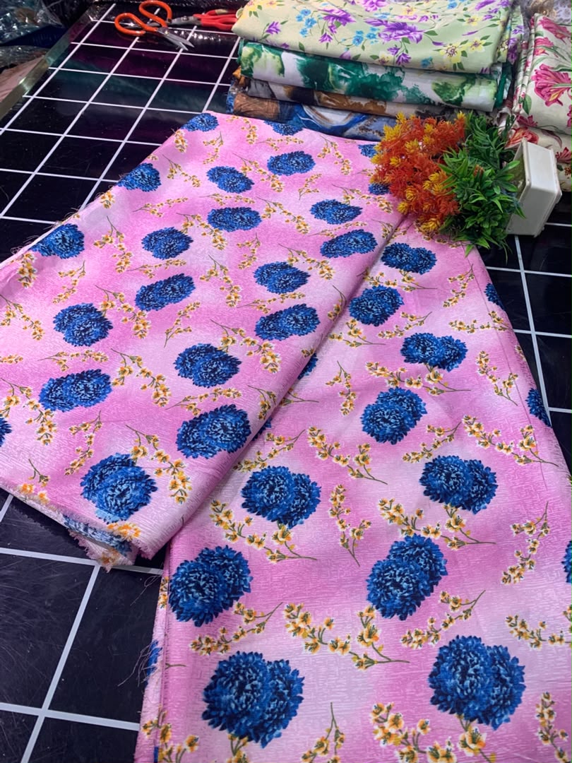 DAMASK SILK - PINK AND BLUE ( MOQ 6 YARDS)